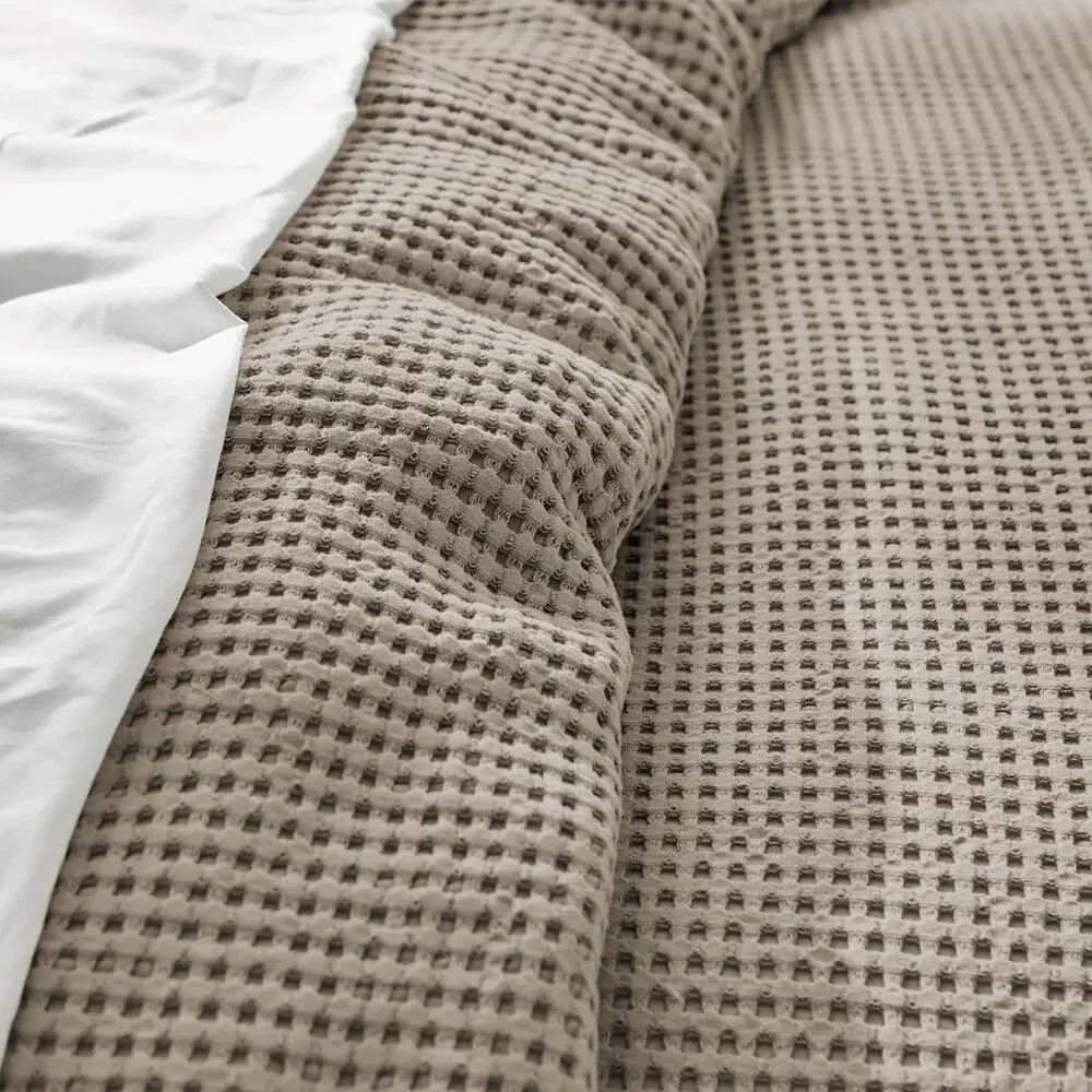 Levtex Full/Queen Duvet Cover Set Waffle Textured Beige Fawn + 2 Shams